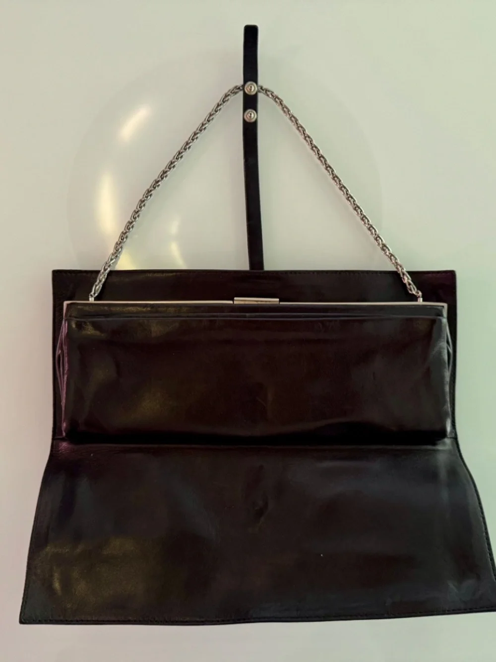Vintage Jil Sander Black Leather Evening Clutch Shoulder Bag